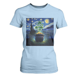 St Patricks Day Starry Night Shamrock Van Gogh Art T Shirt For Women TS14 Light Blue Print Your Wear