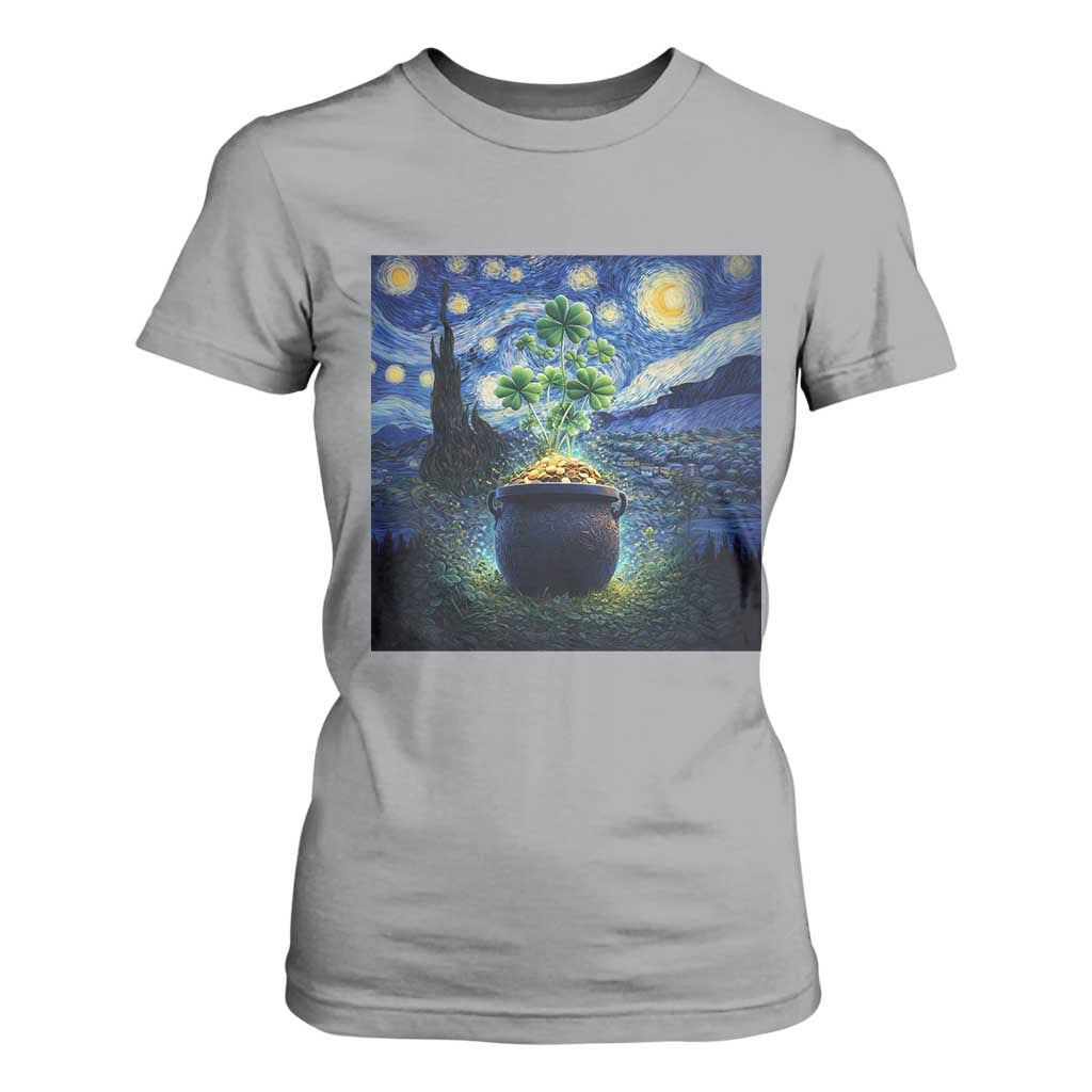 St Patricks Day Starry Night Shamrock Van Gogh Art T Shirt For Women TS14 Sport Gray Print Your Wear