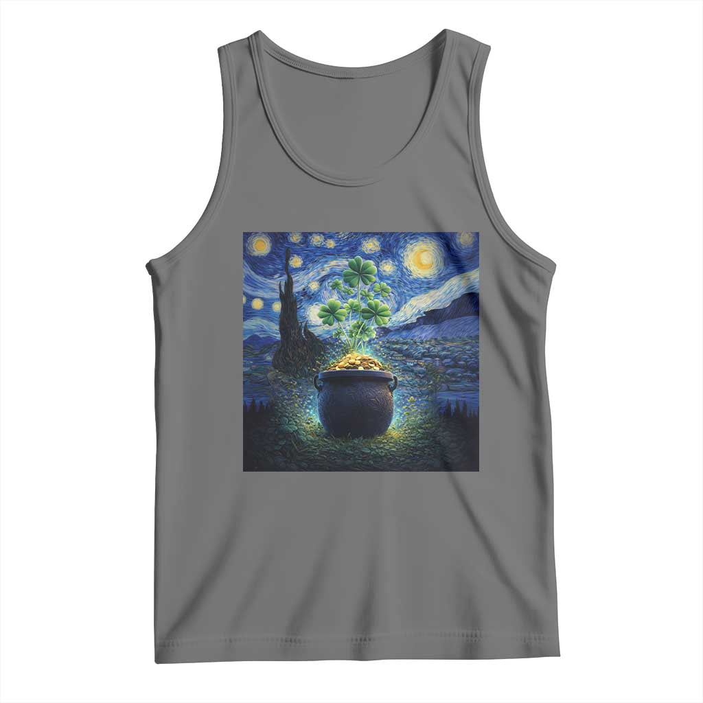 St Patricks Day Starry Night Shamrock Van Gogh Art Tank Top TS14 Black Heather Print Your Wear