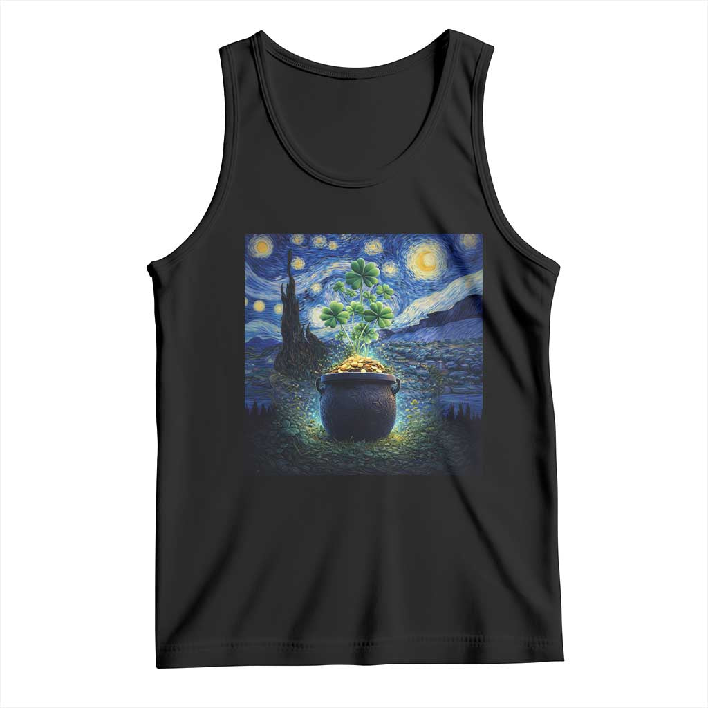 St Patricks Day Starry Night Shamrock Van Gogh Art Tank Top TS14 Black Print Your Wear