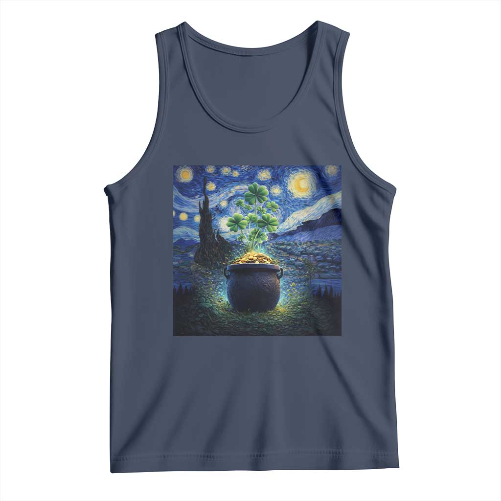St Patricks Day Starry Night Shamrock Van Gogh Art Tank Top TS14 Navy Print Your Wear