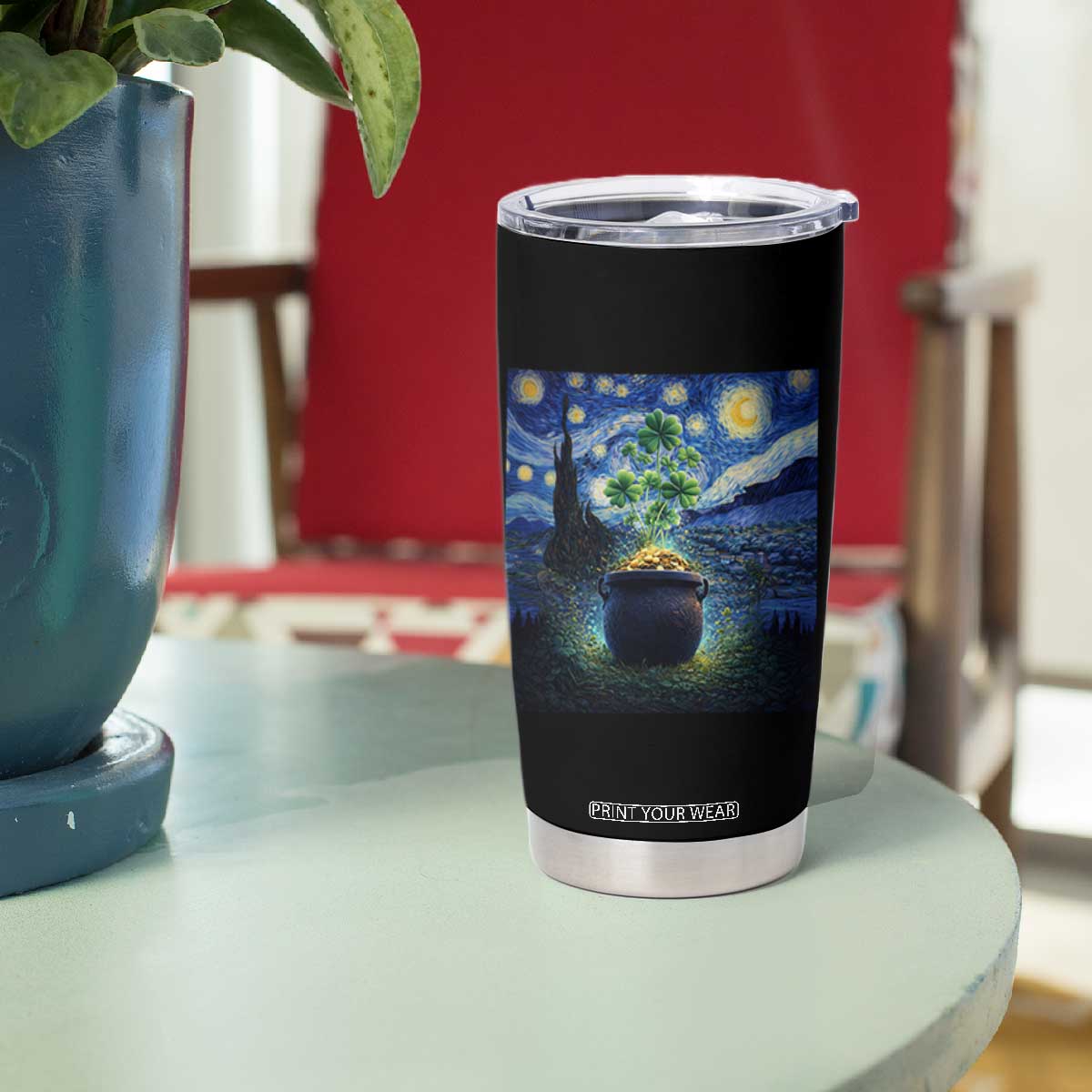 St Patricks Day Starry Night Shamrock Van Gogh Art Tumbler Cup TS14 Print Your Wear