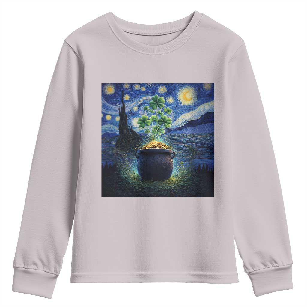 St Patricks Day Starry Night Shamrock Van Gogh Art Youth Sweatshirt TS14 Ice Gray Print Your Wear