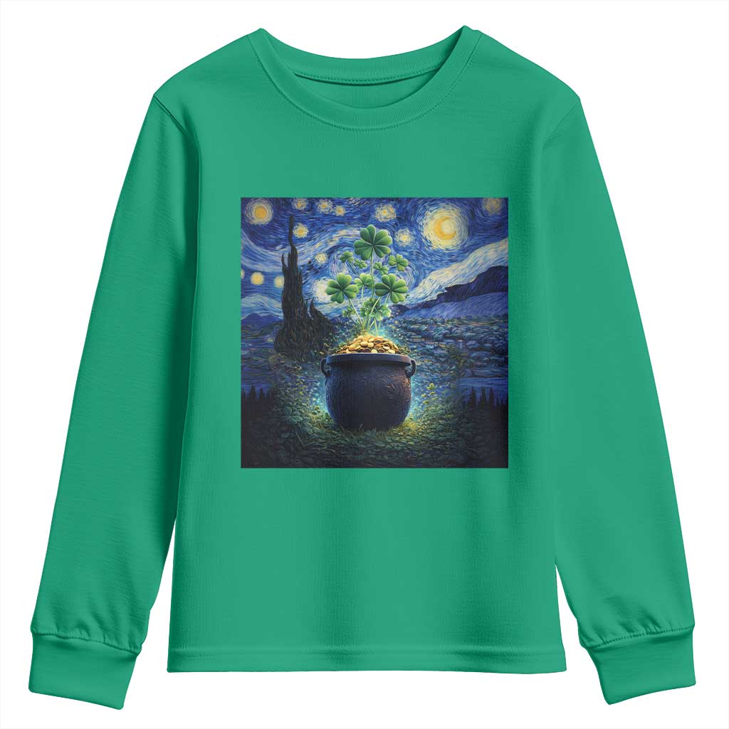 St Patricks Day Starry Night Shamrock Van Gogh Art Youth Sweatshirt TS14 Irish Green Print Your Wear