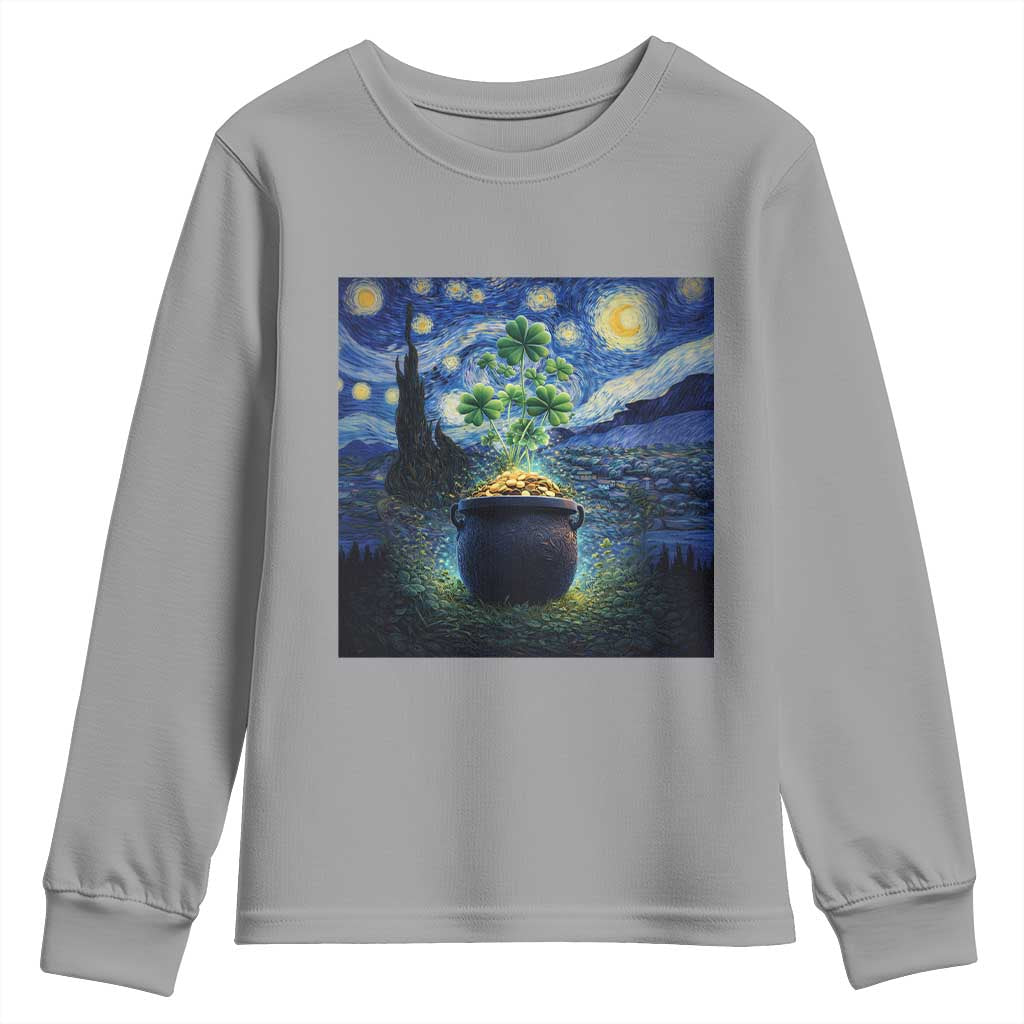 St Patricks Day Starry Night Shamrock Van Gogh Art Youth Sweatshirt TS14 Sport Gray Print Your Wear