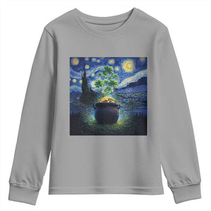 St Patricks Day Starry Night Shamrock Van Gogh Art Youth Sweatshirt TS14 Sport Gray Print Your Wear