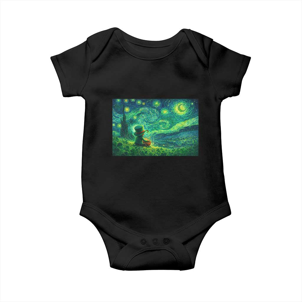 St Patricks Day Starry Night Leprechaun Shamrock Van Gogh Baby Onesie TS14 Black Print Your Wear