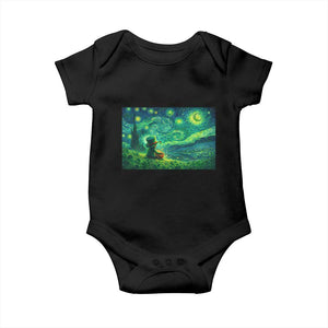 St Patricks Day Starry Night Leprechaun Shamrock Van Gogh Baby Onesie TS14 Black Print Your Wear
