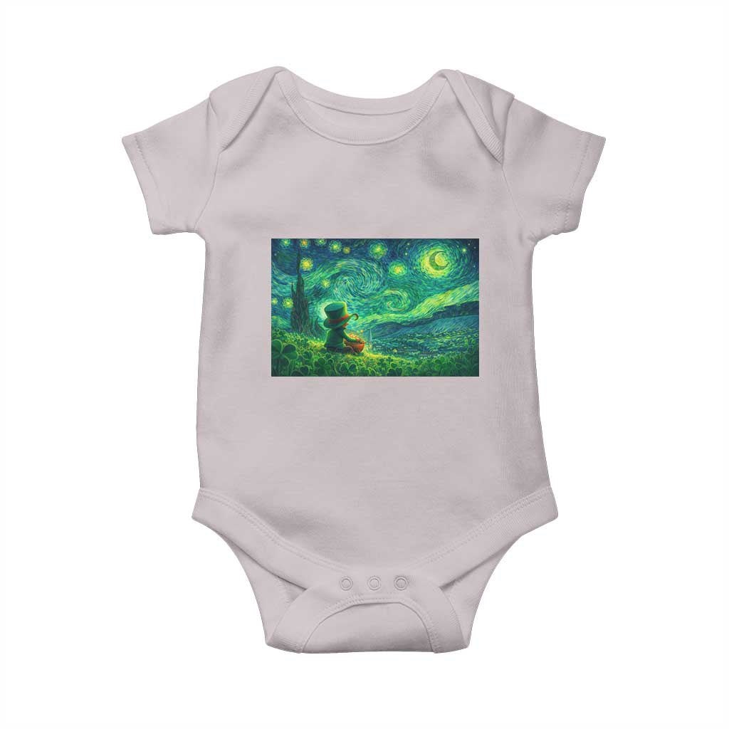 St Patricks Day Starry Night Leprechaun Shamrock Van Gogh Baby Onesie TS14 Ice Gray Print Your Wear
