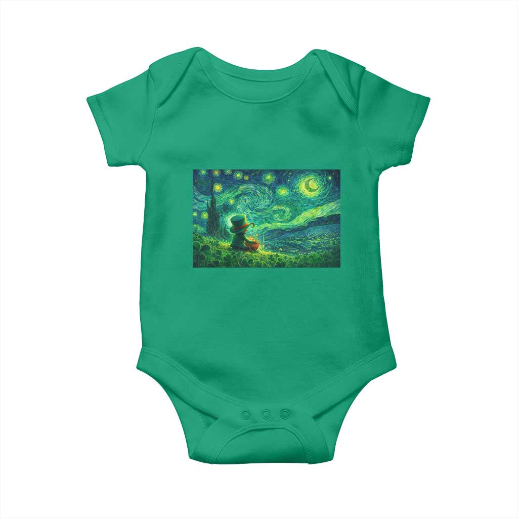 St Patricks Day Starry Night Leprechaun Shamrock Van Gogh Baby Onesie TS14 Irish Green Print Your Wear