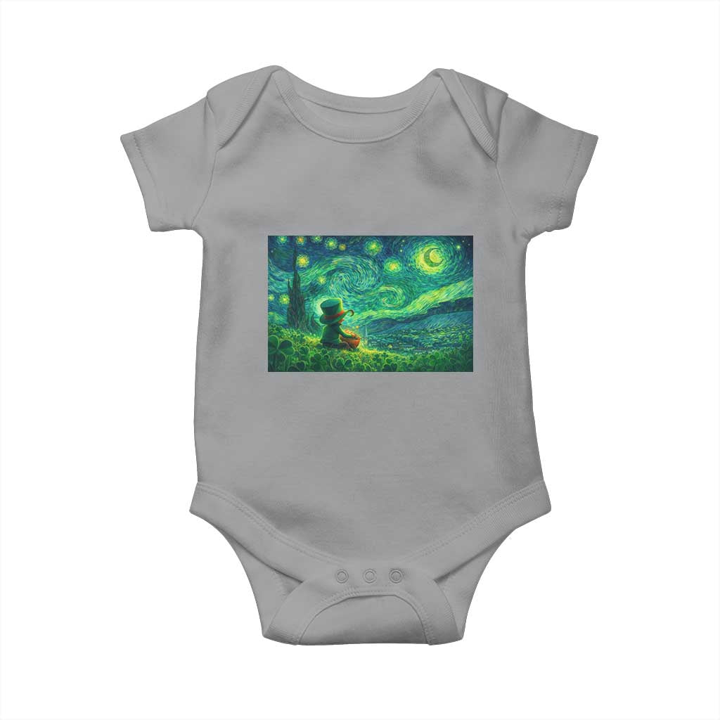St Patricks Day Starry Night Leprechaun Shamrock Van Gogh Baby Onesie TS14 Sport Gray Print Your Wear