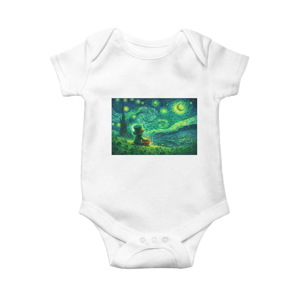 St Patricks Day Starry Night Leprechaun Shamrock Van Gogh Baby Onesie TS14 White Print Your Wear