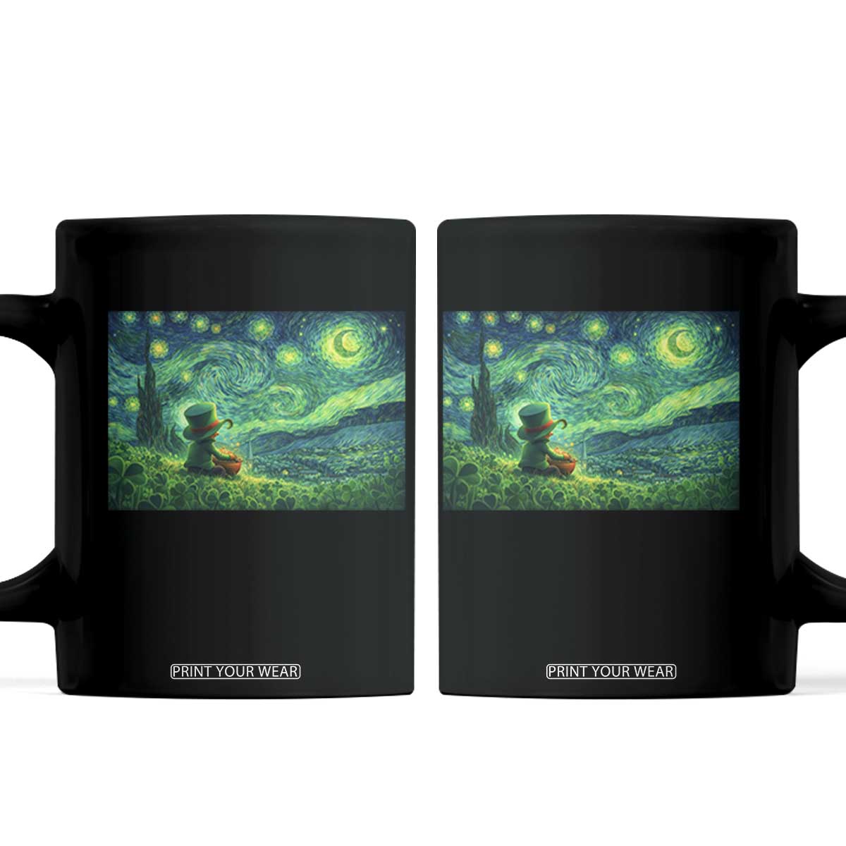 St Patricks Day Starry Night Leprechaun Shamrock Van Gogh Coffee Mug TS14 Black Print Your Wear