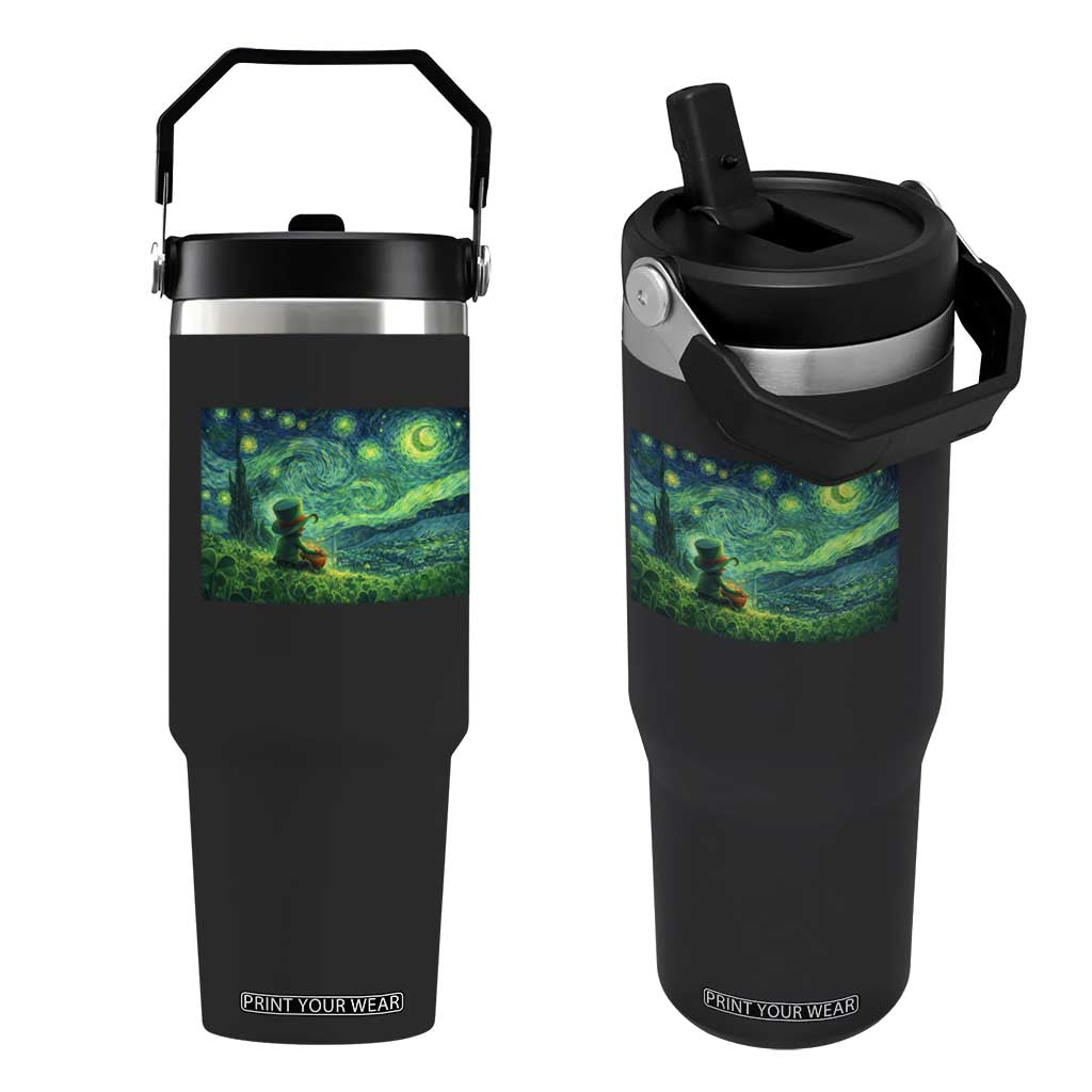 St Patricks Day Starry Night Leprechaun Shamrock Van Gogh Flip Straw Tumbler TS14 One Size: 30 oz Black Print Your Wear