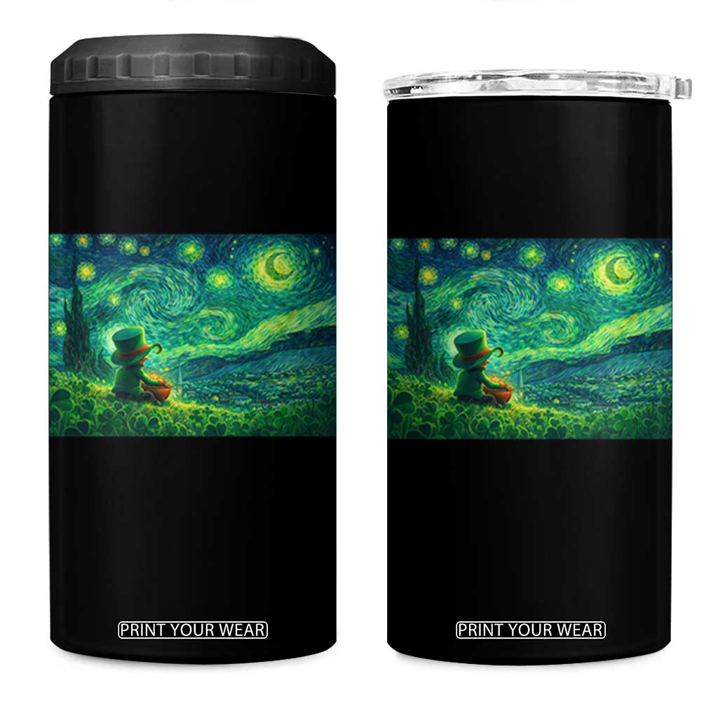 St Patricks Day Starry Night Leprechaun Shamrock Van Gogh 4 in 1 Can Cooler Tumbler TS14 One Size: 16 oz Black Print Your Wear