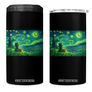 St Patricks Day Starry Night Leprechaun Shamrock Van Gogh 4 in 1 Can Cooler Tumbler TS14 One Size: 16 oz Black Print Your Wear