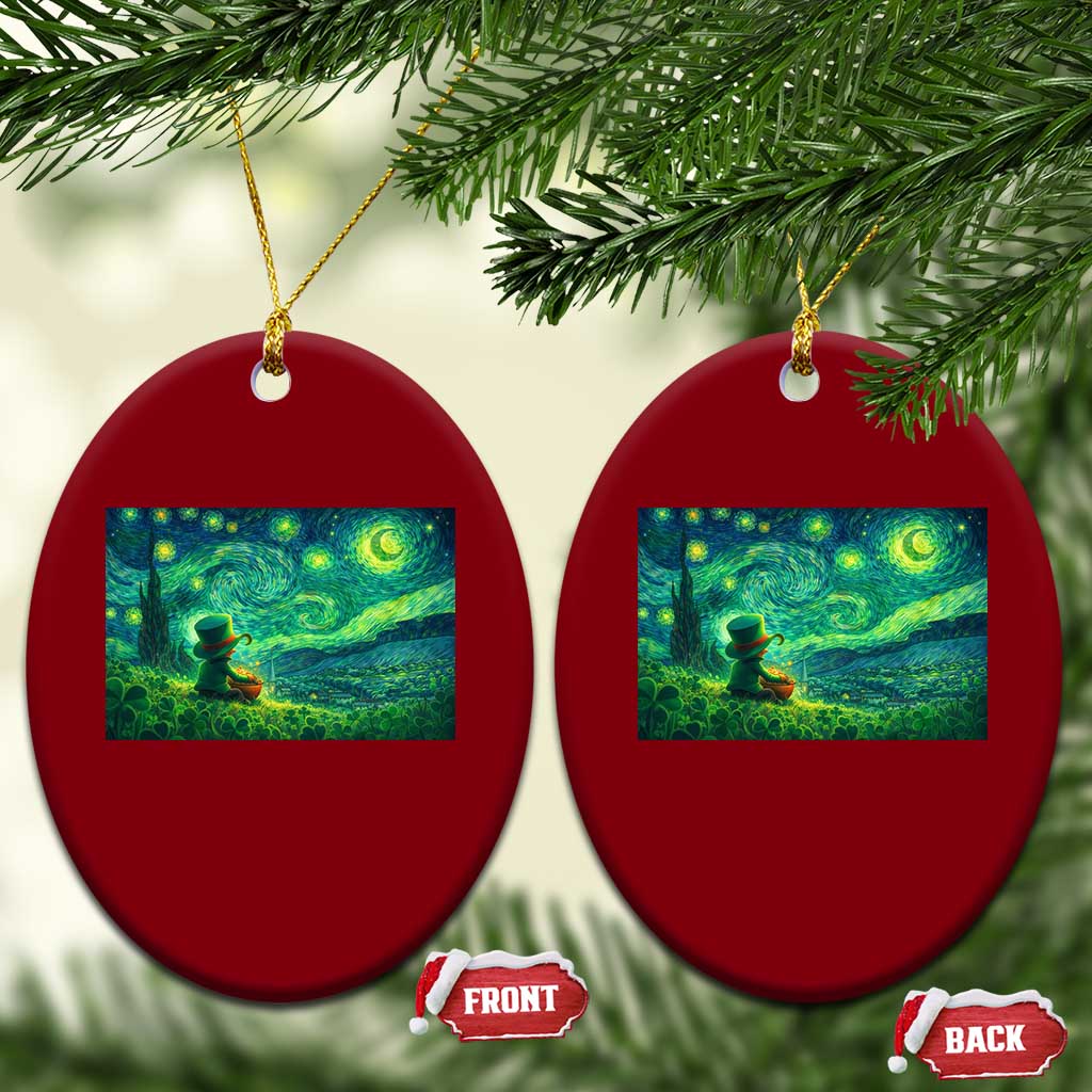 St Patricks Day Starry Night Leprechaun Shamrock Van Gogh Ceramic Ornament TS14 Print Your Wear