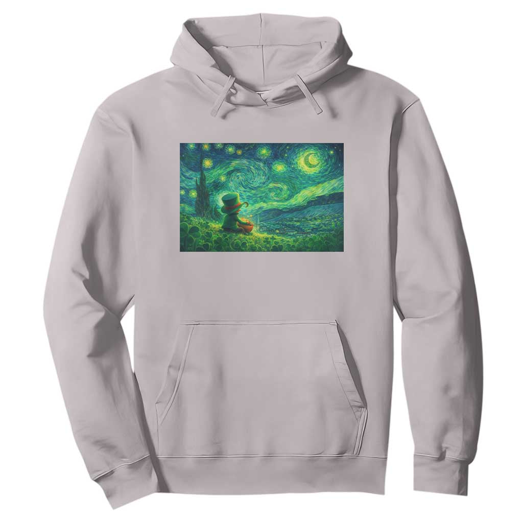 St Patricks Day Starry Night Leprechaun Shamrock Van Gogh Hoodie TS14 Ice Gray Print Your Wear