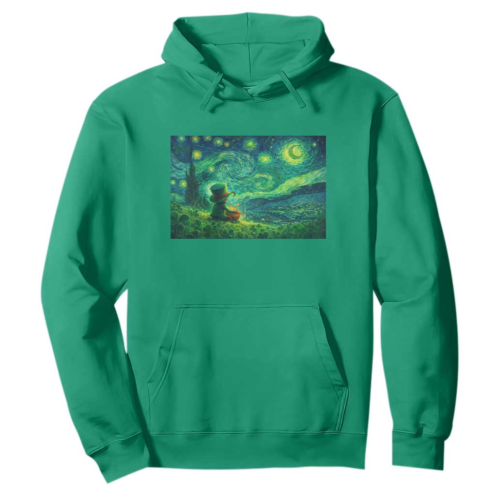 St Patricks Day Starry Night Leprechaun Shamrock Van Gogh Hoodie TS14 Irish Green Print Your Wear
