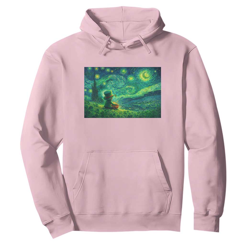 St Patricks Day Starry Night Leprechaun Shamrock Van Gogh Hoodie TS14 Light Pink Print Your Wear