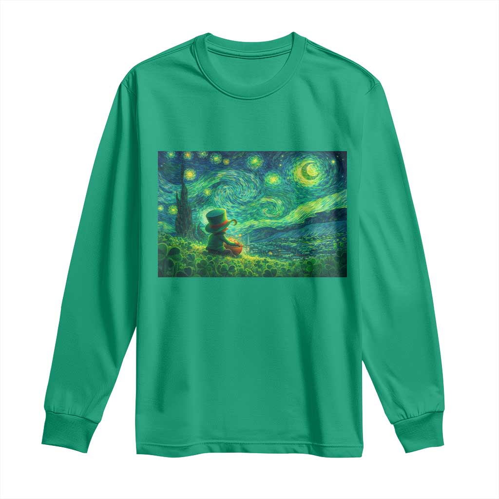 St Patricks Day Starry Night Leprechaun Shamrock Van Gogh Long Sleeve Shirt TS14 Irish Green Print Your Wear