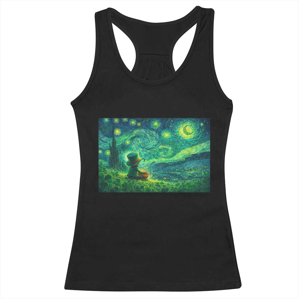 St Patricks Day Starry Night Leprechaun Shamrock Van Gogh Racerback Tank Top TS14 Black Print Your Wear