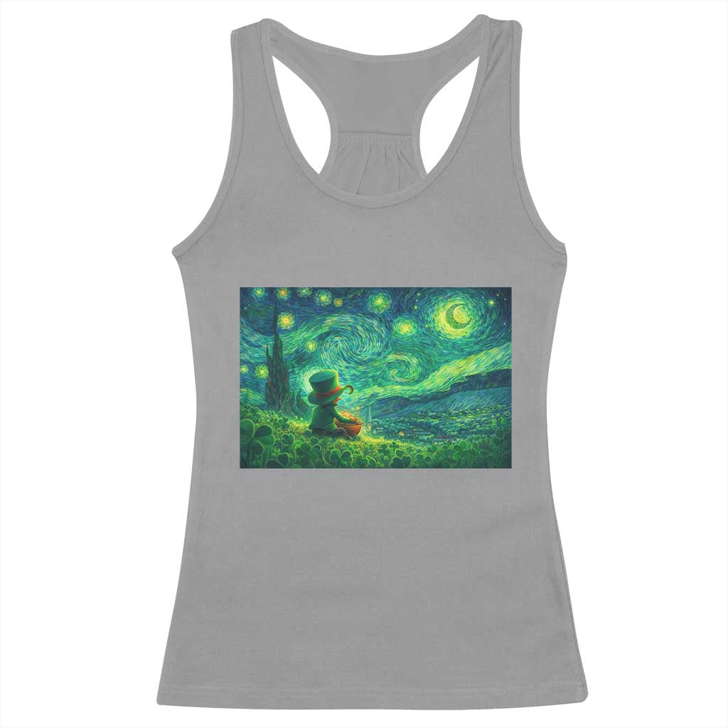 St Patricks Day Starry Night Leprechaun Shamrock Van Gogh Racerback Tank Top TS14 Sport Gray Print Your Wear