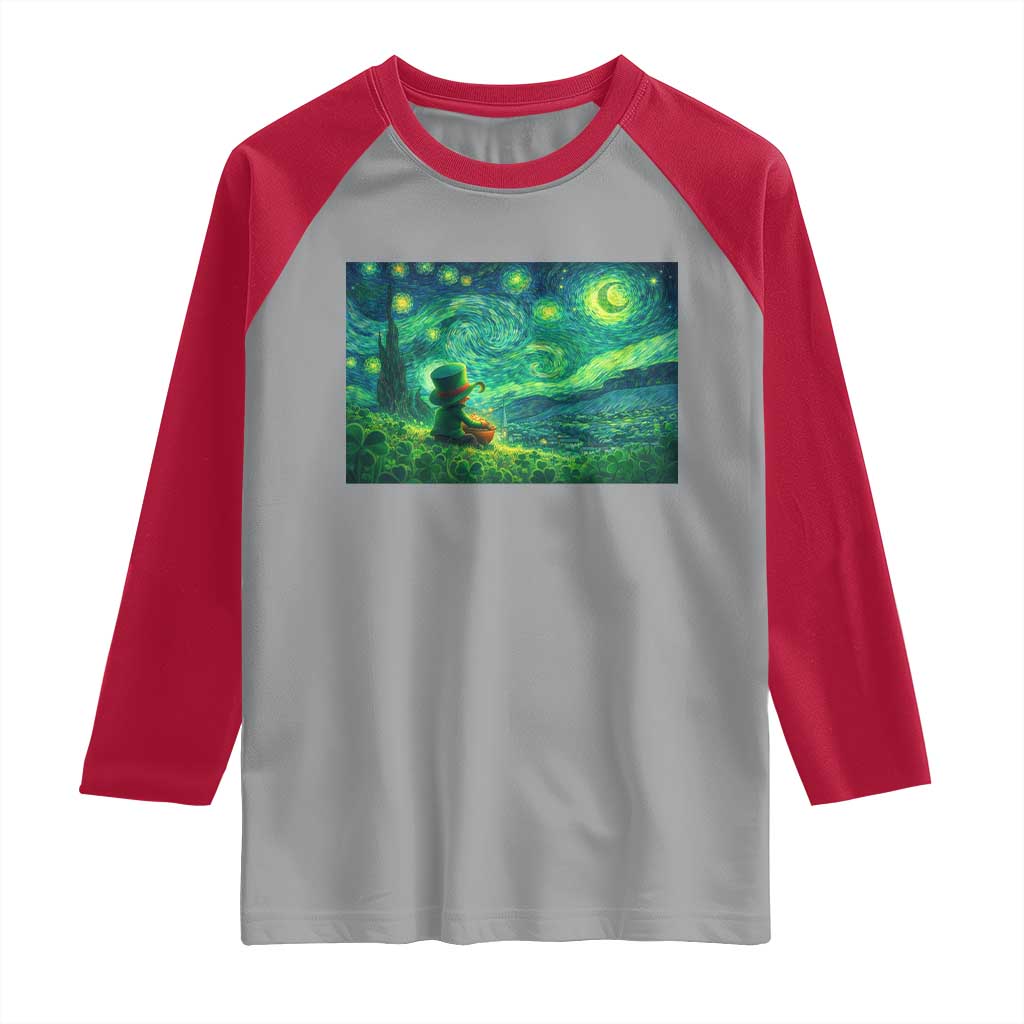 St Patricks Day Starry Night Leprechaun Shamrock Van Gogh Raglan Shirt TS14 Sport Gray Red Print Your Wear