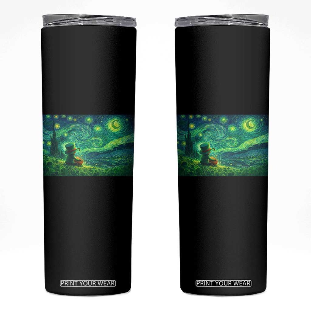 St Patricks Day Starry Night Leprechaun Shamrock Van Gogh Skinny Tumbler TS14 Black Print Your Wear