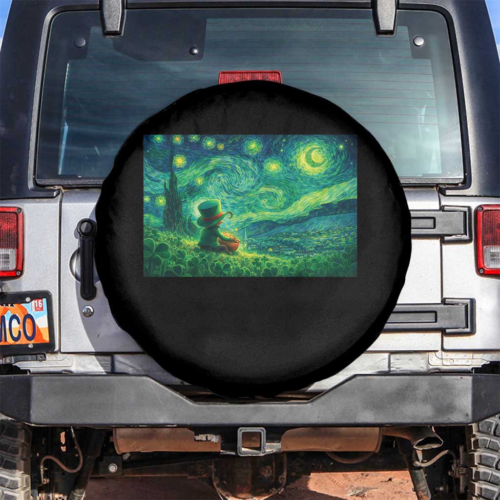 St Patricks Day Starry Night Leprechaun Shamrock Van Gogh Spare Tire Cover TS14 No hole Black Print Your Wear