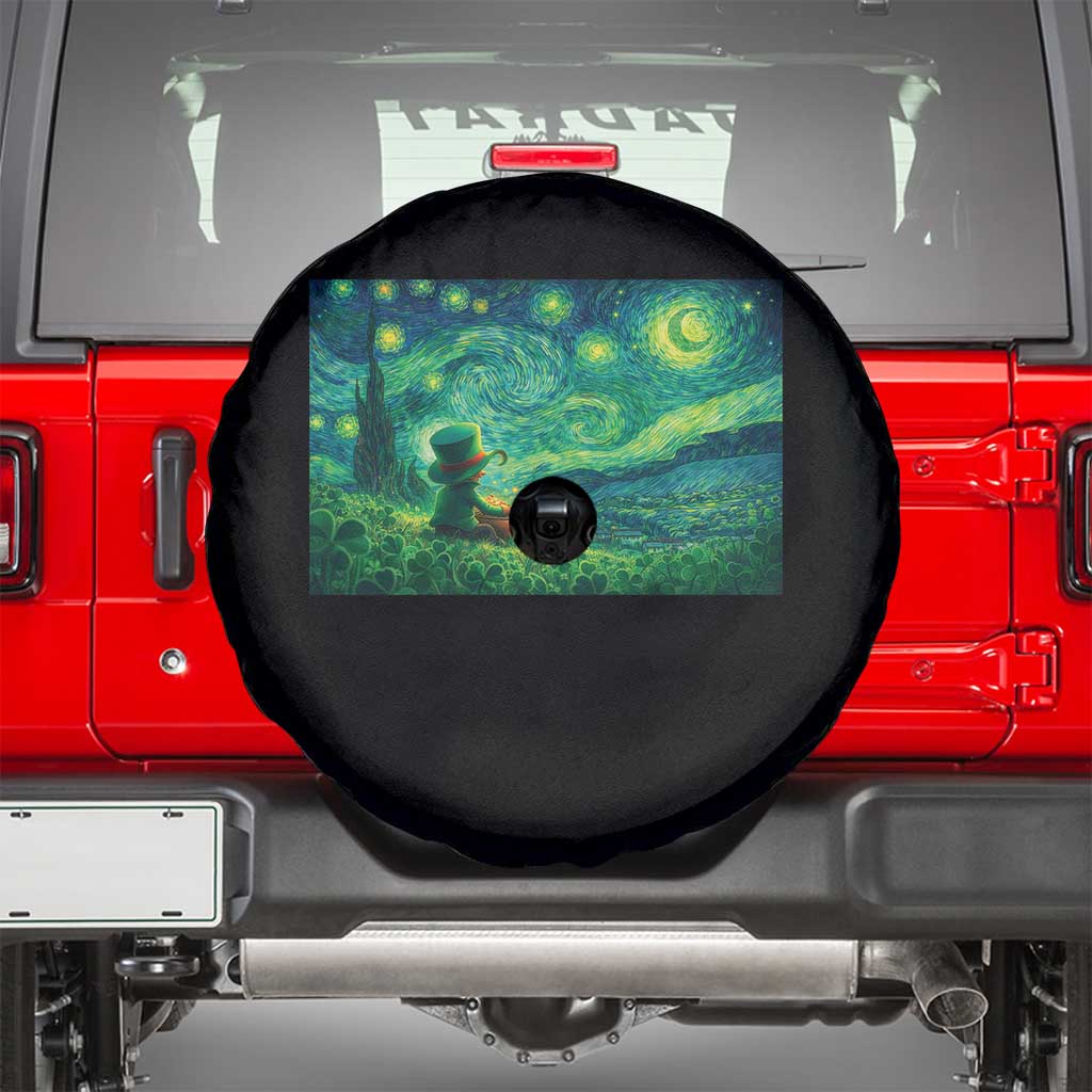 St Patricks Day Starry Night Leprechaun Shamrock Van Gogh Spare Tire Cover TS14 Black Print Your Wear