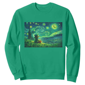 St Patricks Day Starry Night Leprechaun Shamrock Van Gogh Sweatshirt TS14 Irish Green Print Your Wear