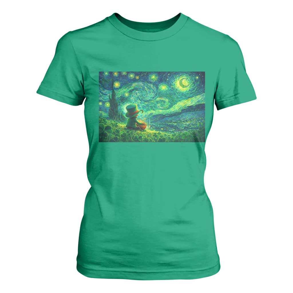 St Patricks Day Starry Night Leprechaun Shamrock Van Gogh T Shirt For Women TS14 Irish Green Print Your Wear