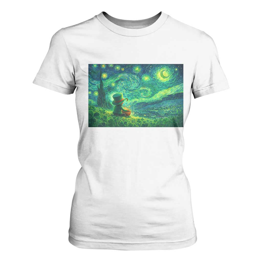 St Patricks Day Starry Night Leprechaun Shamrock Van Gogh T Shirt For Women TS14 White Print Your Wear