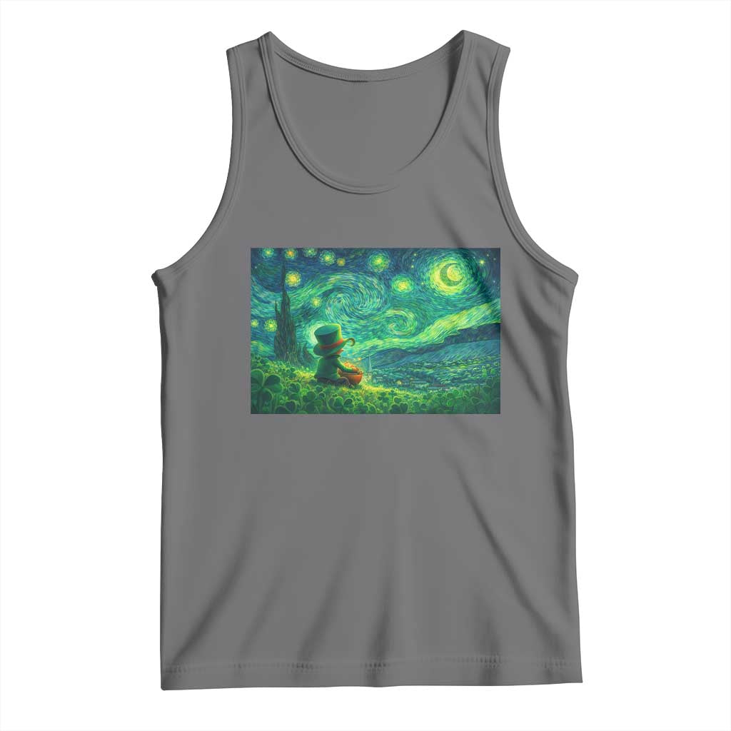 St Patricks Day Starry Night Leprechaun Shamrock Van Gogh Tank Top TS14 Black Heather Print Your Wear