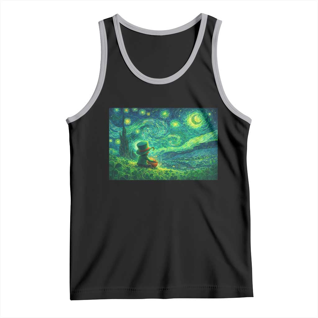 St Patricks Day Starry Night Leprechaun Shamrock Van Gogh Tank Top TS14 Black Athletic Heather Print Your Wear