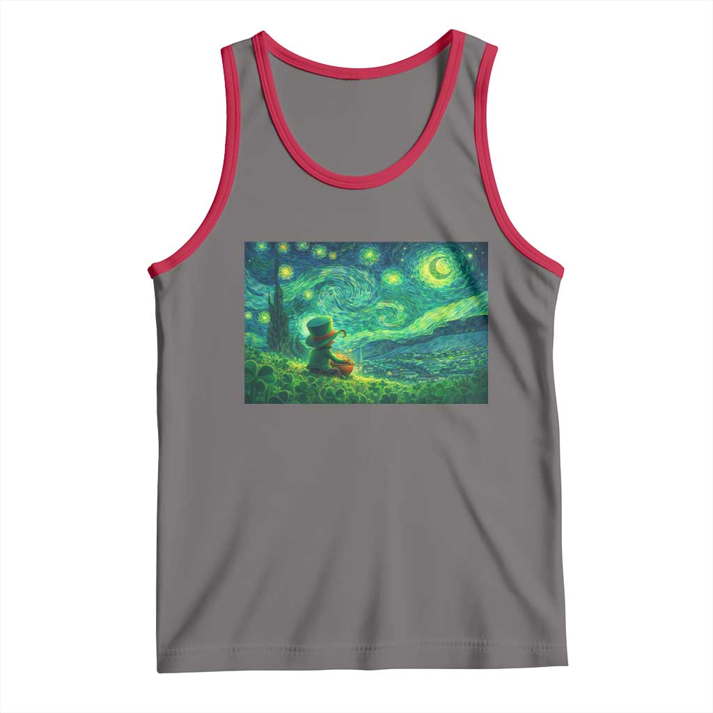 St Patricks Day Starry Night Leprechaun Shamrock Van Gogh Tank Top TS14 Deep Heather Red Print Your Wear