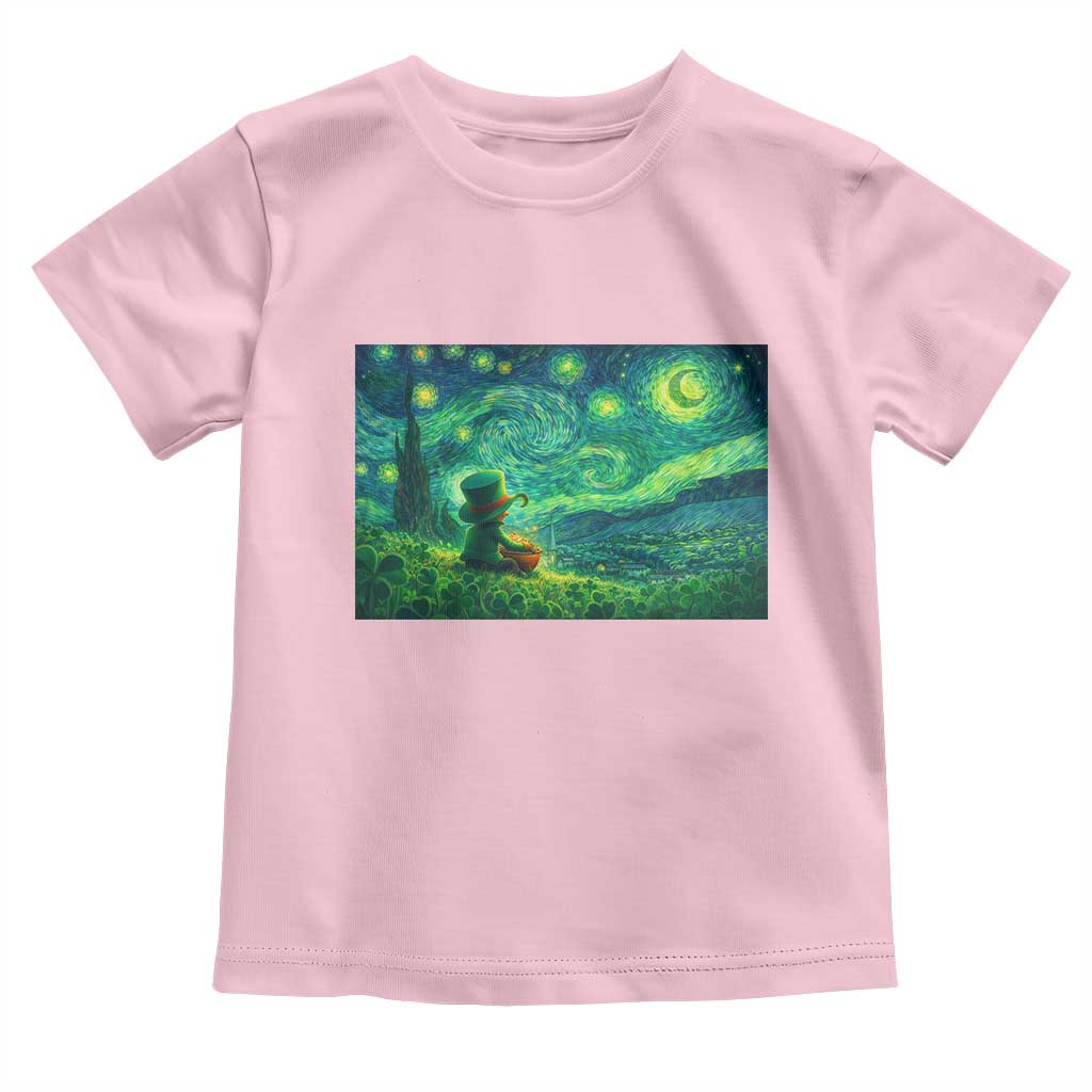 St Patricks Day Starry Night Leprechaun Shamrock Van Gogh Toddler T Shirt TS14 Light Pink Print Your Wear