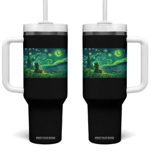 St Patricks Day Starry Night Leprechaun Shamrock Van Gogh Tumbler With Handle TS14 One Size: 40 oz Black Print Your Wear