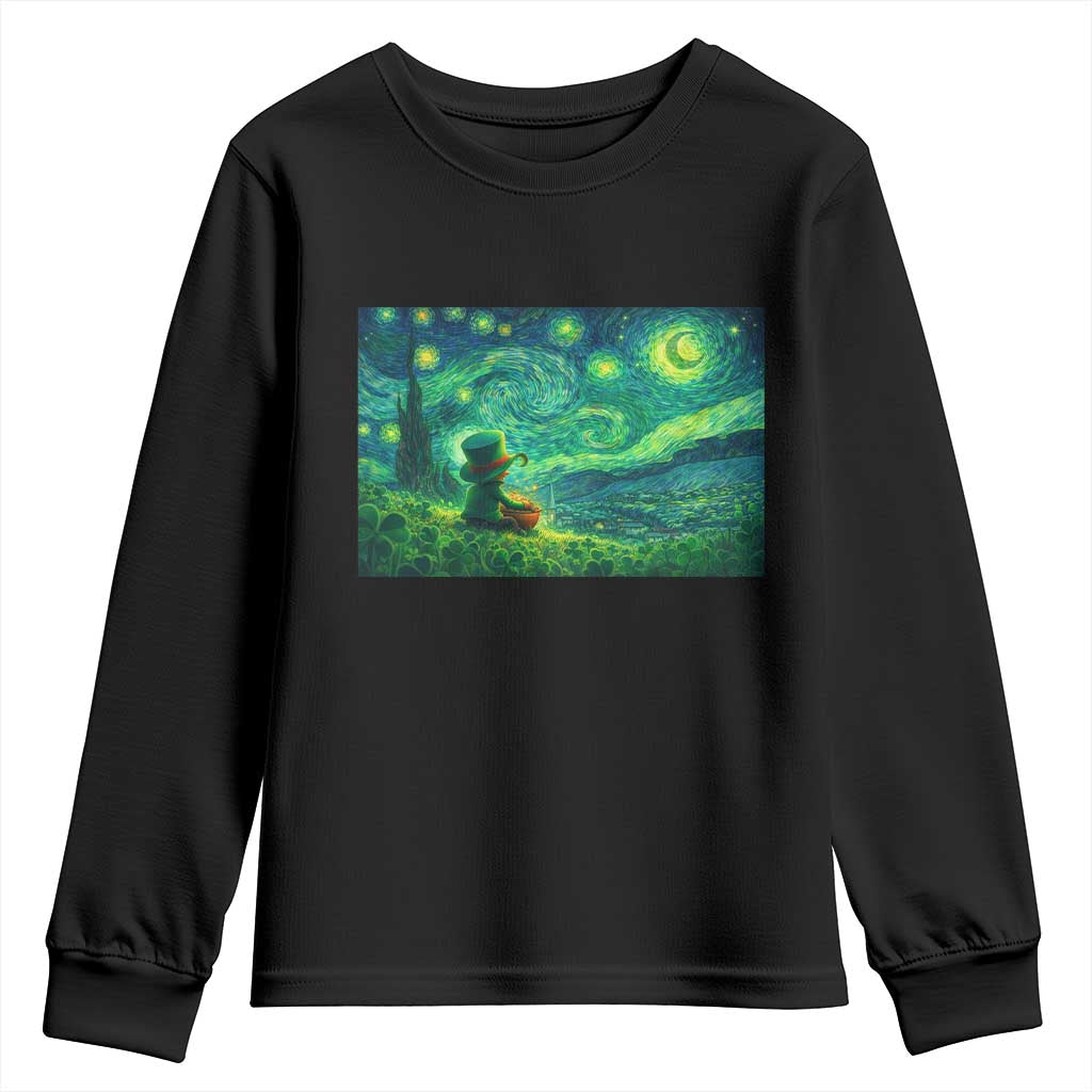 St Patricks Day Starry Night Leprechaun Shamrock Van Gogh Youth Sweatshirt TS14 Black Print Your Wear