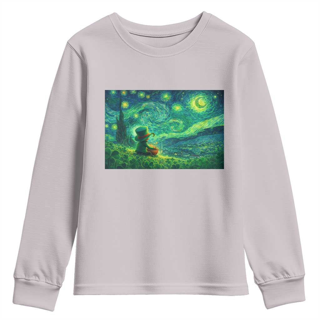 St Patricks Day Starry Night Leprechaun Shamrock Van Gogh Youth Sweatshirt TS14 Ice Gray Print Your Wear