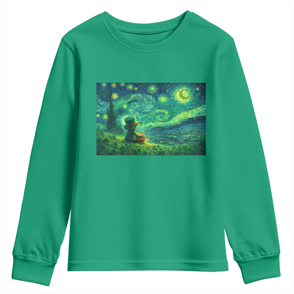 St Patricks Day Starry Night Leprechaun Shamrock Van Gogh Youth Sweatshirt TS14 Irish Green Print Your Wear