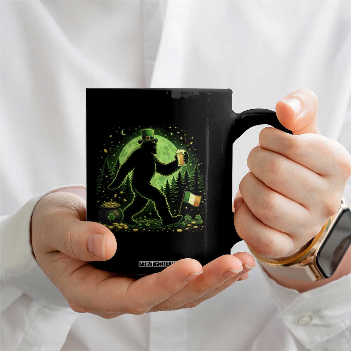 Funny Bigfoot St Patricks Day Coffee Mug Sasquatch Drinking Green Beer Lover TS14 Print Your Wear