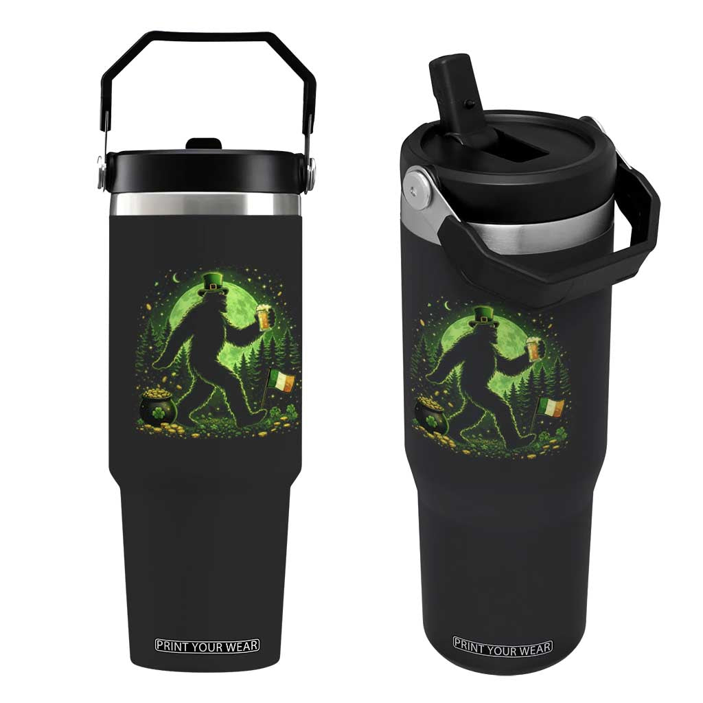 Funny Bigfoot St Patricks Day Flip Straw Tumbler Sasquatch Drinking Green Beer Lover TS14 One Size: 30 oz Black Print Your Wear