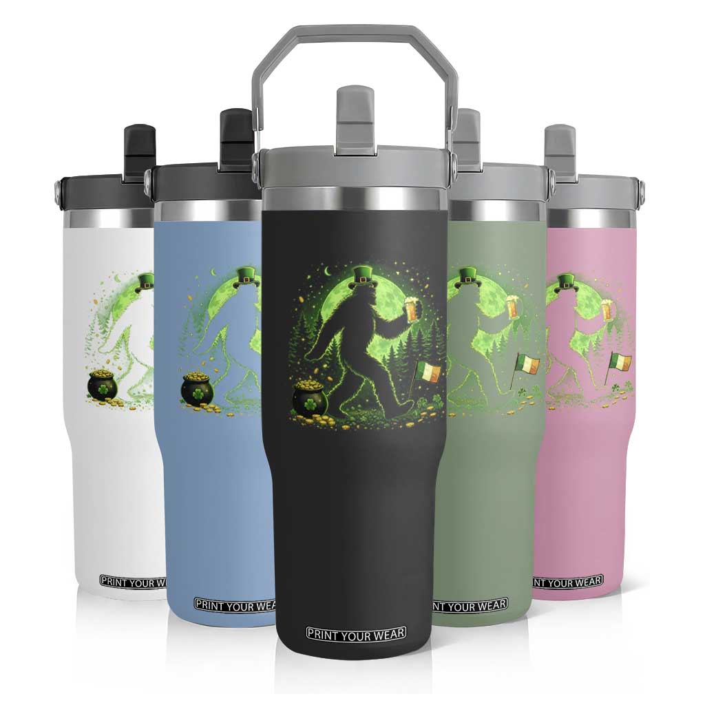 Funny Bigfoot St Patricks Day Flip Straw Tumbler Sasquatch Drinking Green Beer Lover TS14 Print Your Wear