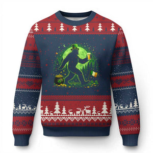 Funny Bigfoot St Patricks Day Ugly Christmas Sweater Sasquatch Drinking Green Beer Lover TS14 Navy Red Print Your Wear