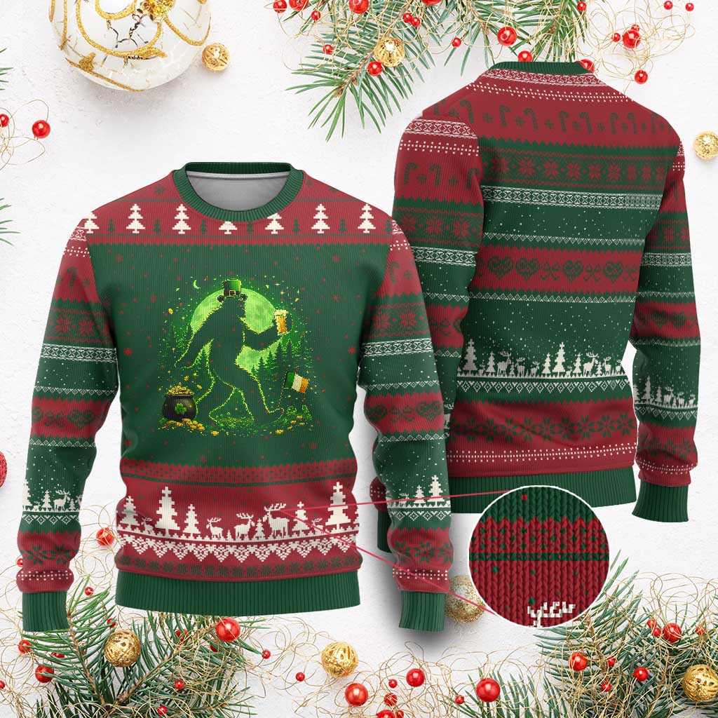 Funny Bigfoot St Patricks Day Ugly Christmas Sweater Sasquatch Drinking Green Beer Lover TS14 Red Green Print Your Wear
