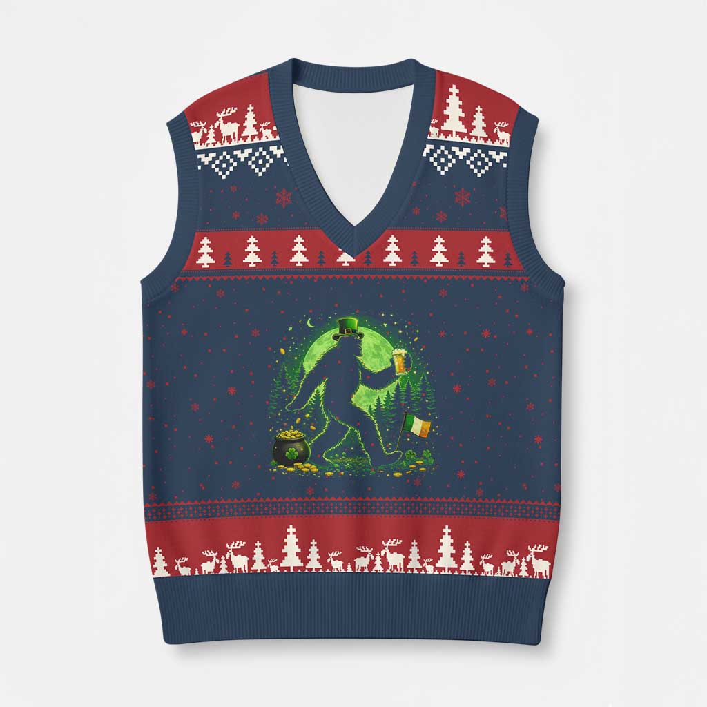 Funny Bigfoot St Patricks Day V-Neck Knit Sweater Vest Sasquatch Drinking Green Beer Lover TS14 Navy Red Print Your Wear
