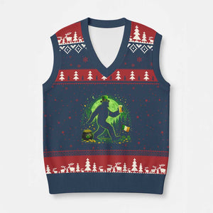 Funny Bigfoot St Patricks Day V-Neck Knit Sweater Vest Sasquatch Drinking Green Beer Lover TS14 Navy Red Print Your Wear