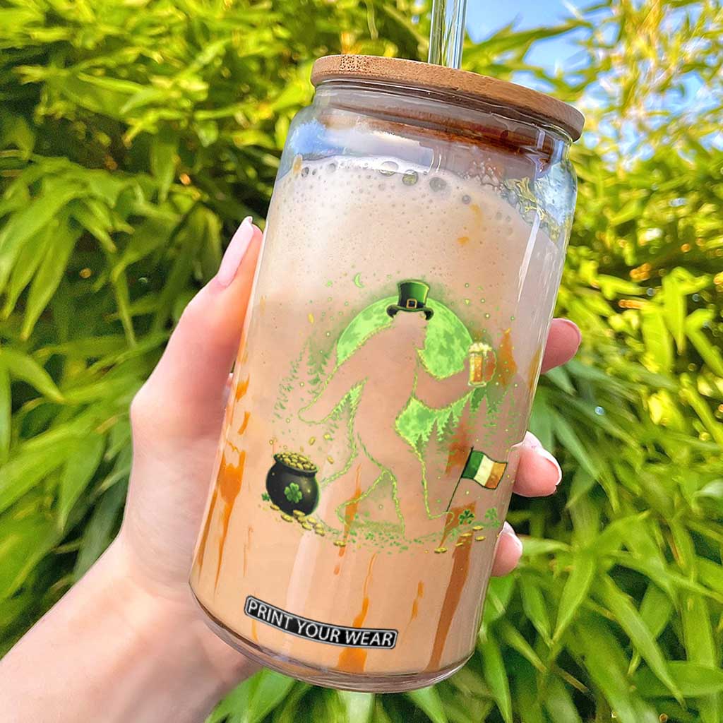 Funny Bigfoot St Patricks Day Glass Can Sasquatch Drinking Green Beer Lover TS14 Black Print Your Wear
